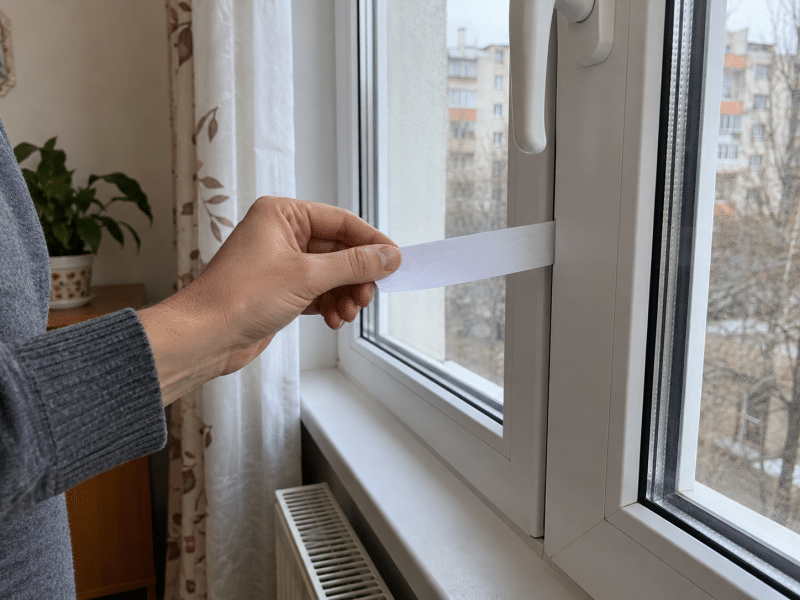 Testarea etanșeității unei ferestre termopan cu o bandă de hârtie introdusă între cercevea și toc.